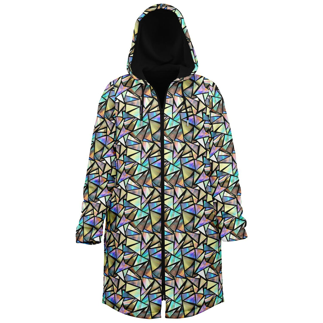 Geo Prism Cuddle Coat | Unisex Minky Sherpa Lined Coat with Hood, Zipper and Pockets | Women and Mens Festival Coat | Mountain Fashion