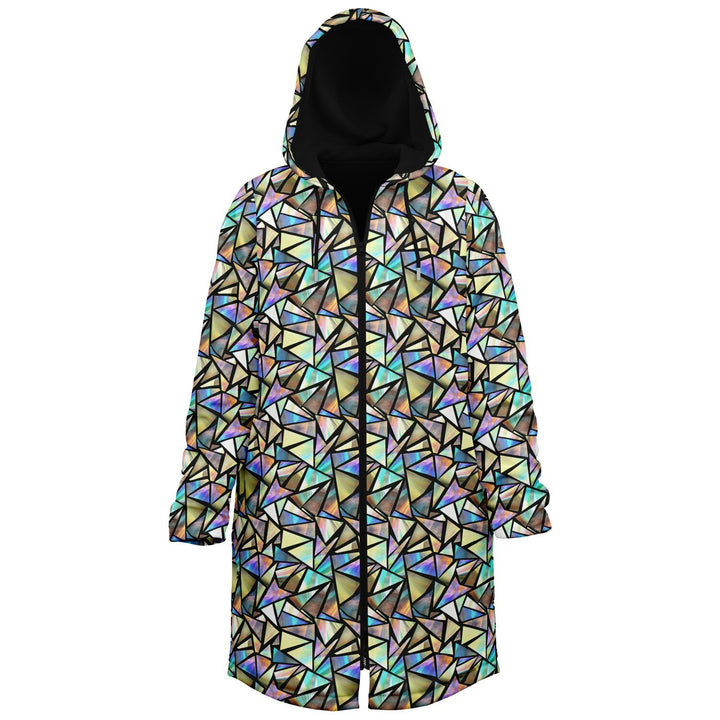 Geo Prism Cuddle Coat | Unisex Minky Sherpa Lined Coat with Hood, Zipper and Pockets | Women and Mens Festival Coat | Mountain Fashion