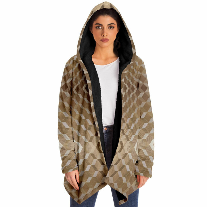 Gold Cube Cuddle Cloak | Unisex Minky Sherpa Lined Hooded Coat | Women and Mens Festival Coat | Mountain Fashion