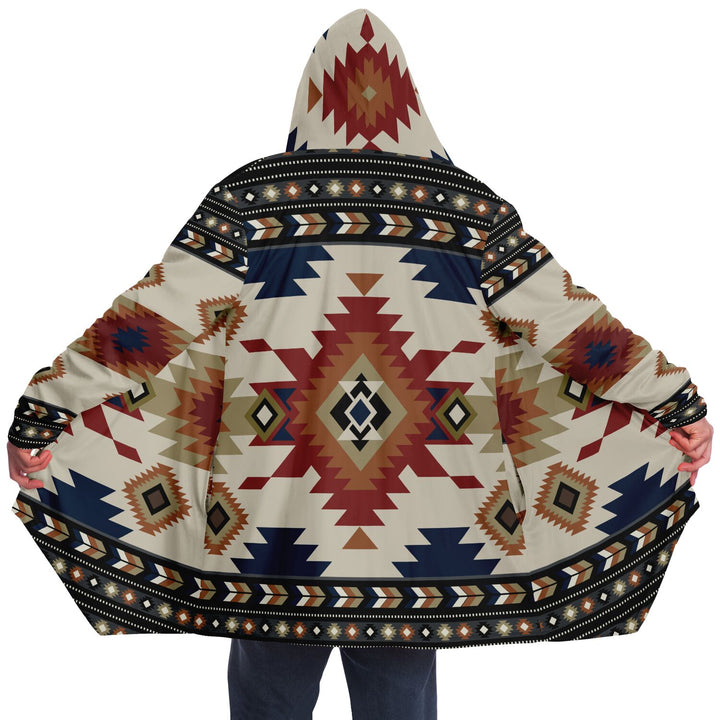 Izel Aztec Tribal Cloak | Unisex Minky Sherpa Lined Hooded Coat | Women and Mens Festival Coat | Mountain Fashion