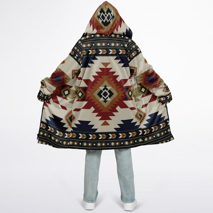Izel Aztec Tribal Cuddle Coat | Unisex Minky Sherpa Lined Coat with Hood, Zipper and Pockets | Women and Mens Festival Coat | Mountain Fashion