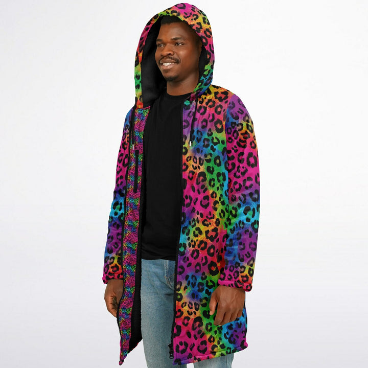 Rainbow Kitty Cuddle Coat | Unisex Minky Sherpa Lined Coat with Hood, Zipper and Pockets | Women and Mens Festival Coat | Mountain Fashion