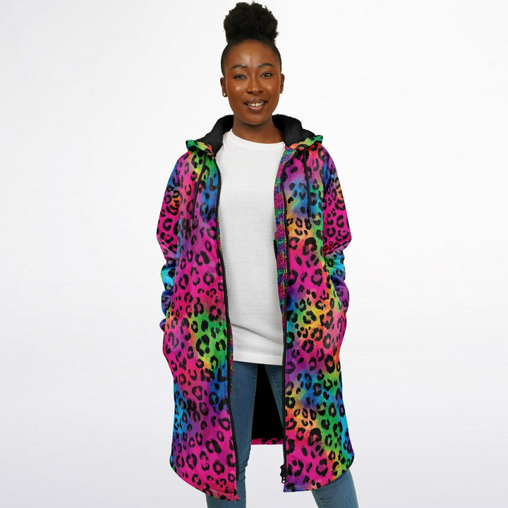 Rainbow Kitty Cuddle Coat | Unisex Minky Sherpa Lined Coat with Hood, Zipper and Pockets | Women and Mens Festival Coat | Mountain Fashion