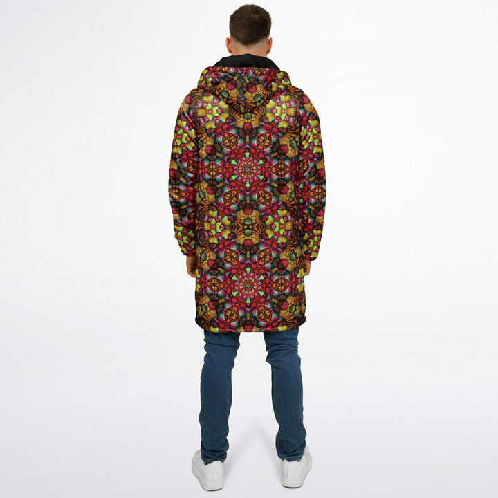 Fractal Glass Cuddle Coat | Unisex Minky Sherpa Lined Coat with Hood, Zipper and Pockets | Women and Mens Festival Coat | Mountain Fashion