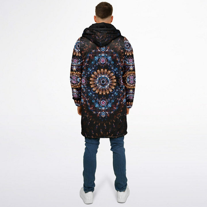 Cosmic Plane Cuddle Coat | Unisex Minky Sherpa Lined Coat with Hood, Zipper and Pockets | Women and Mens Festival Coat | Mountain Fashion