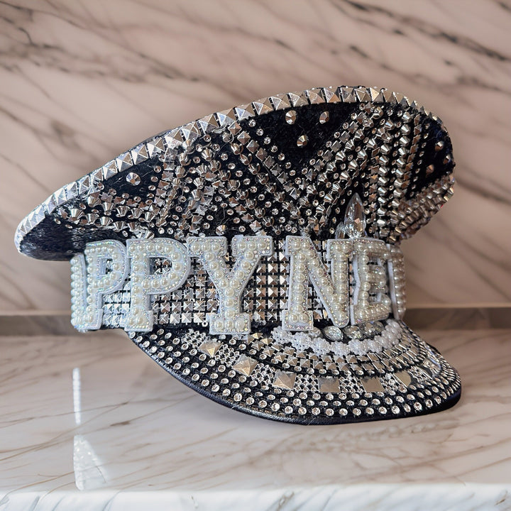 Disco Ball Rhinestone Hat / Sequin Hat / Party Captain Hat / Festival Hat, Burning Man Hat, Rave Hat / Birthday Hat / Custom Phrase Hat