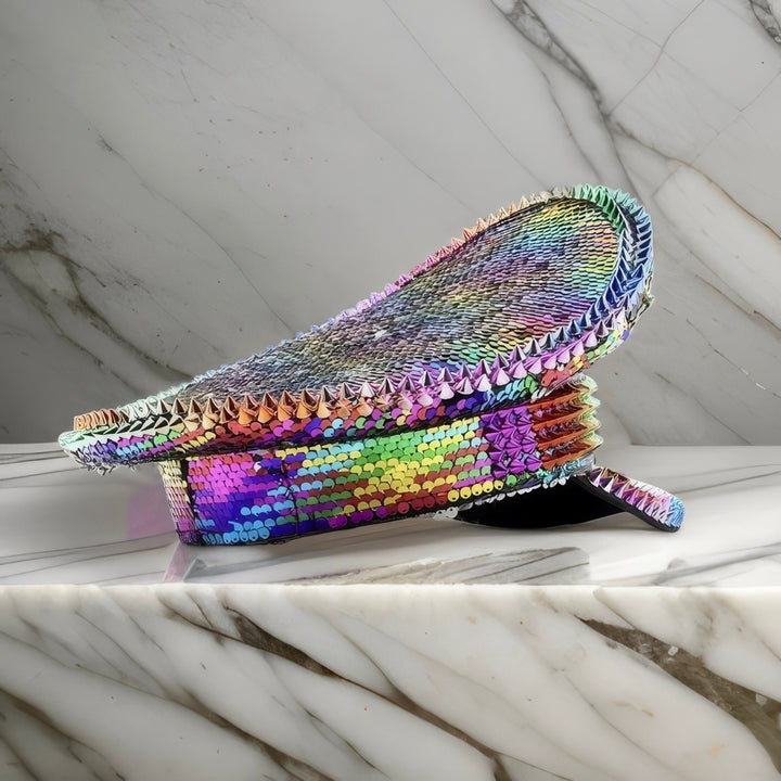 Rainbow Sequin Rhinestone Hat, Jazz Fest Hat, Party Captain Hat, Sequin Festival Hat, Rave Hat, Birthday Hat, Pride Hat, Custom Phrase Hat