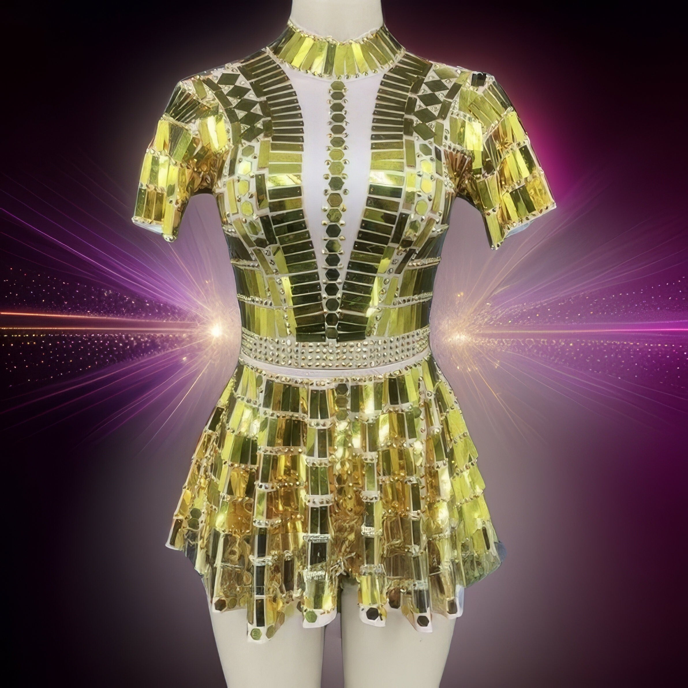 Electra Reflective Sequins Party Dress / Gold leotard and skirt, Futuristic Reflective Festival Outfit, Disco Dance Costume, Mirror Bodysuit S / Electra Reflective Sequins Party Dress / Gold leotard and skirt, Futuristic Reflective Festival Outfit, Disco Dance Costume, Mirror Bodysuit S /