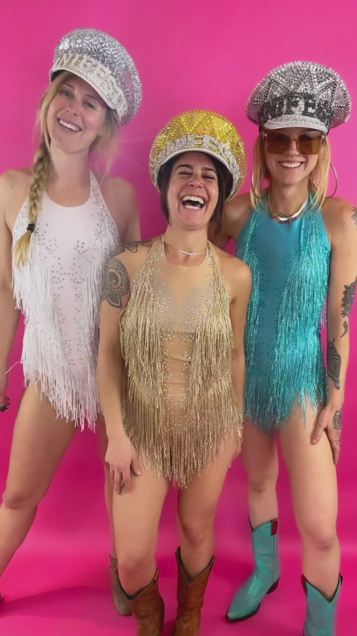 Taylor Rhinestone Bodysuit / Blue Tassel Festival Outfit / Cabaret New Years Eve Crystal Catsuit Burning Man / Dance Performer Leotard