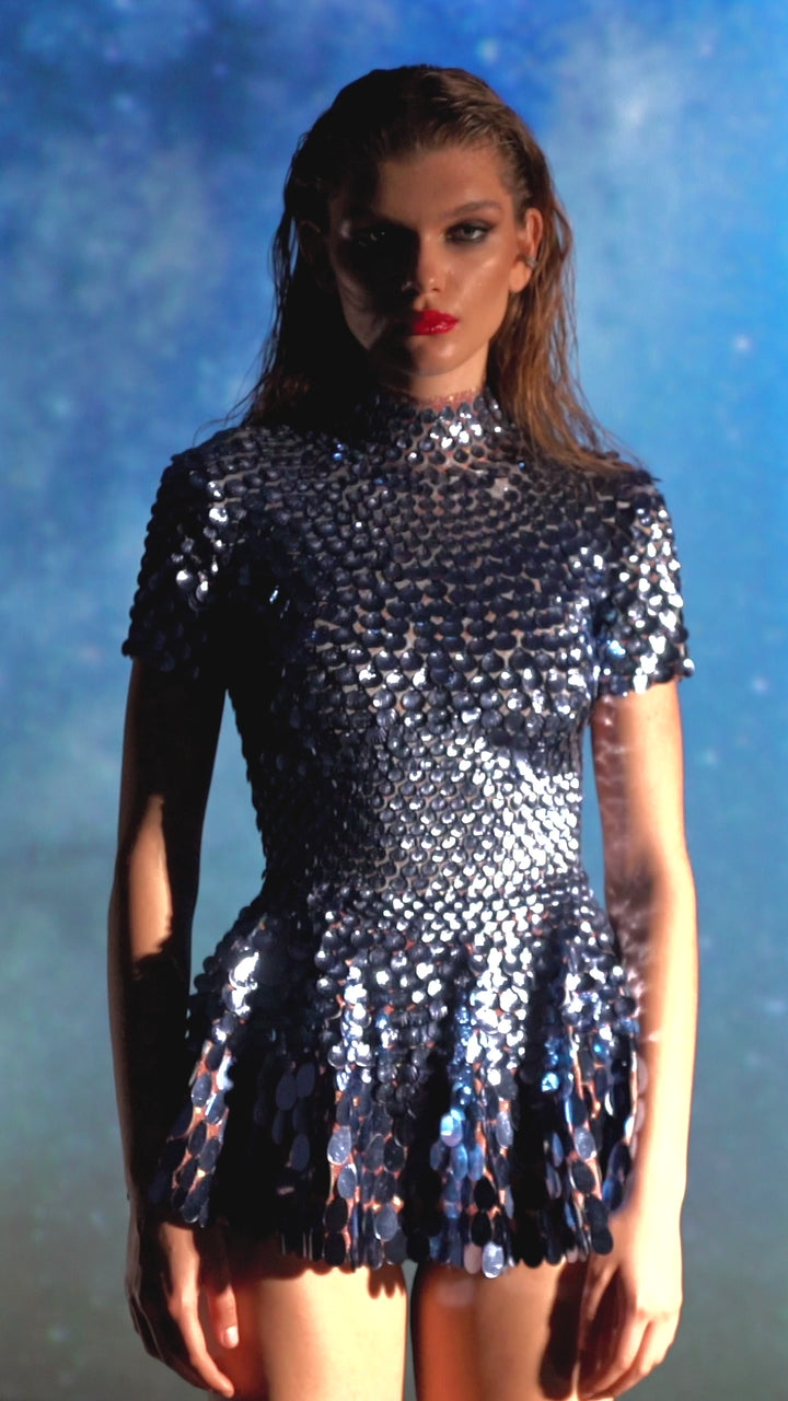 Helen aqua metallic mini dress – Manifestie