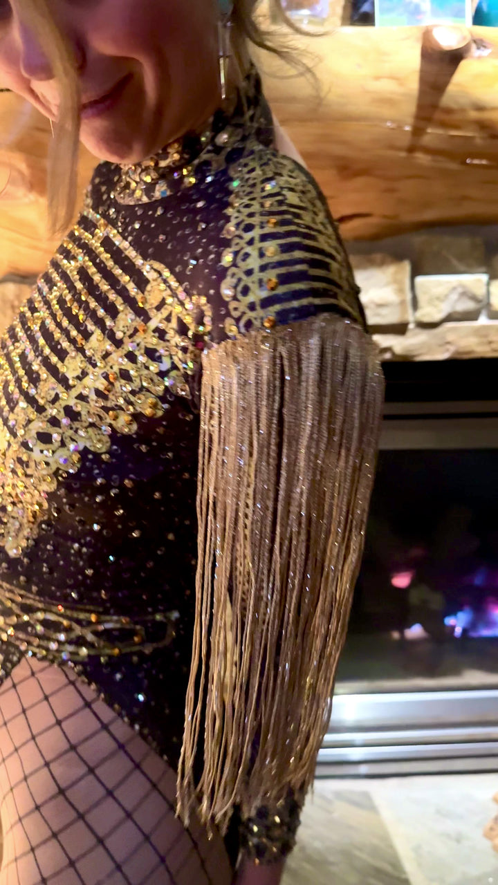 Joan Rhinestone Bodysuit with Tassels | Crystal Festival & Stage Jumpsuit – Manifestie