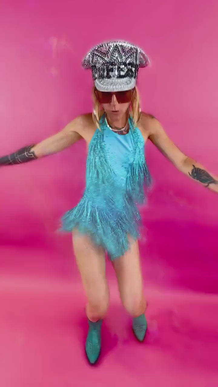 Taylor Rhinestone Bodysuit, Royal Blue Tassel Festival Outfit Latin Salsa Costume Disco Rave Eras Tour Leotard Burning Man Dance Performer