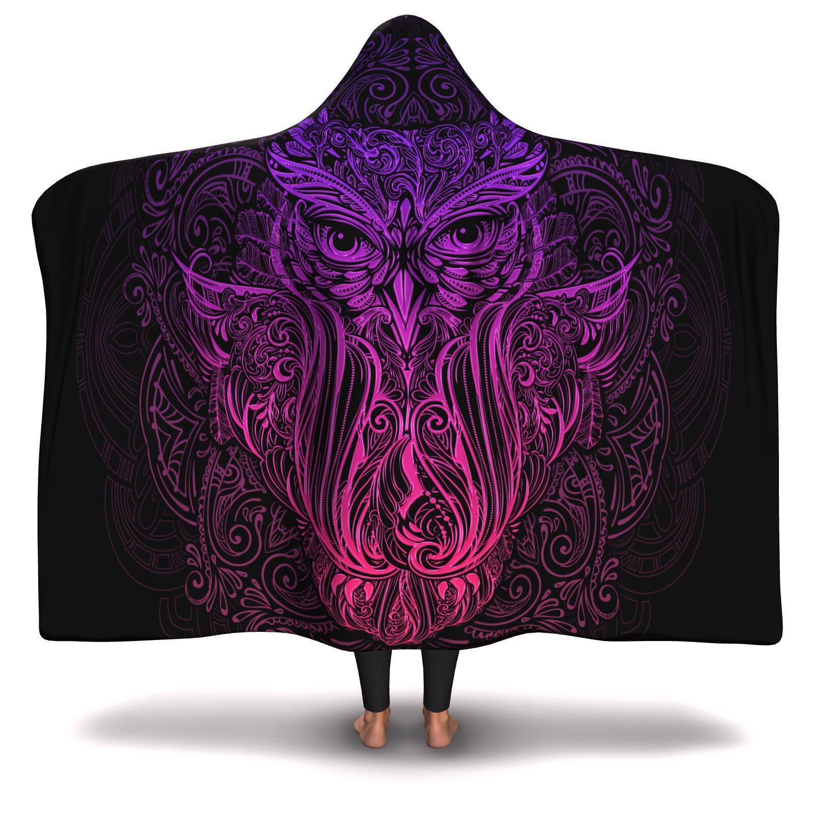 SACRED OWL PREMIUM HOODED BLANKET with WRIST STRAPS | Plush, Premium Sherpa | Kids, Adult - Manifestie