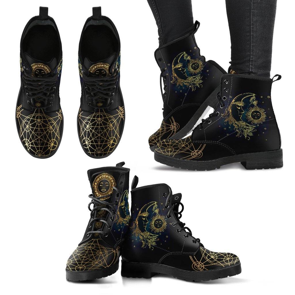 Sacred Geometry Sun & Moon Vegan Leather Boots - Manifestie