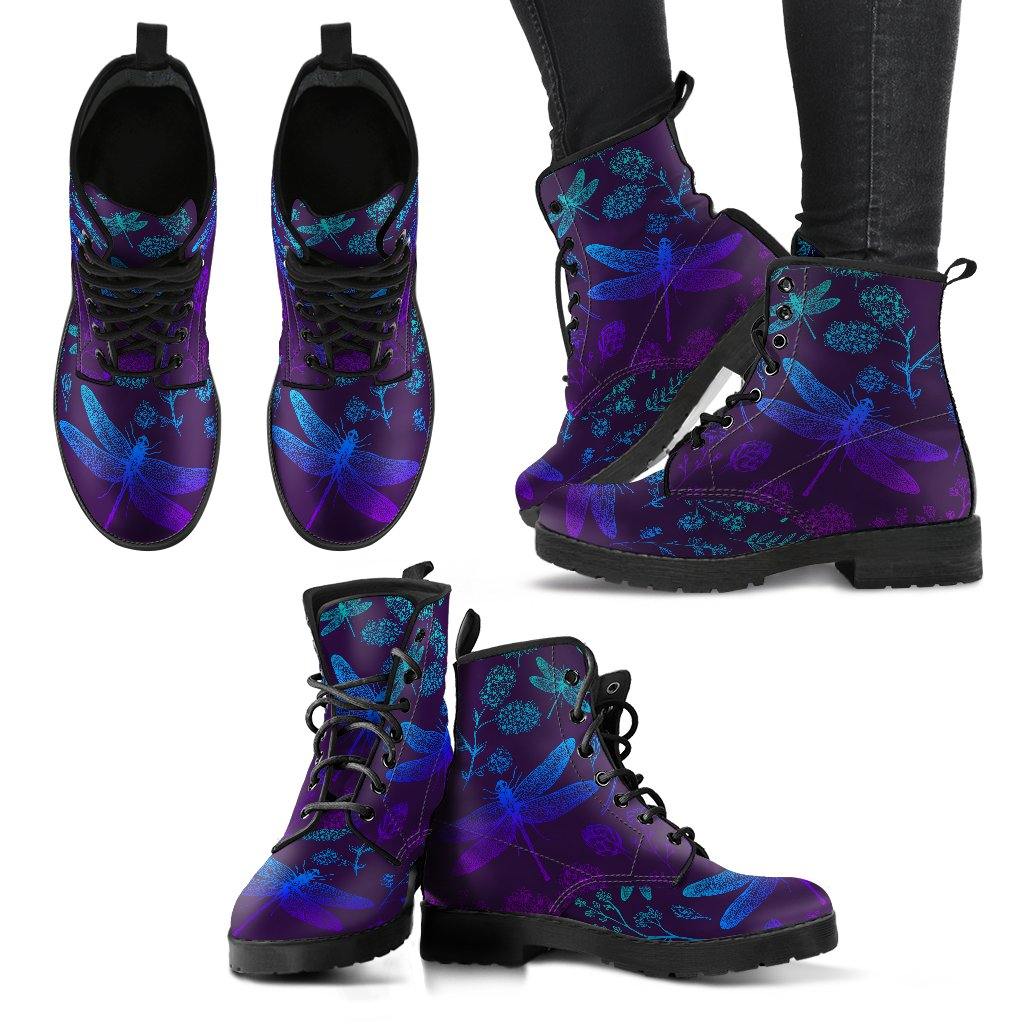 Purples and Blues Dragonfly Vegan Leather Boots - Manifestie