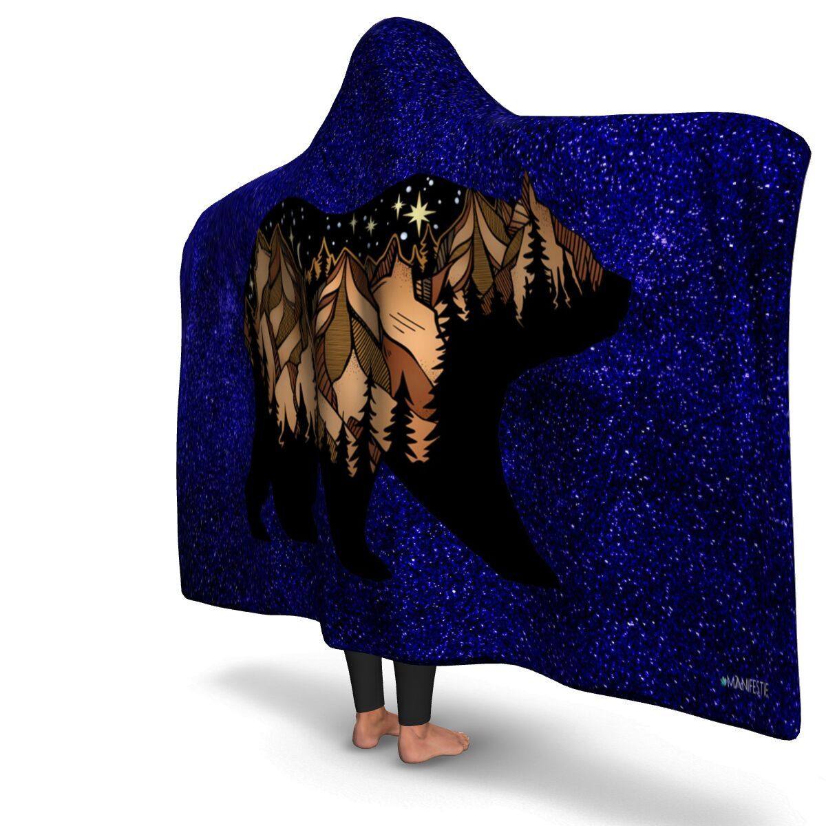 SIERRA BEAR GALAXY PREMIUM HOODED BLANKET WITH WRIST STRAPS | Plush, Premium Sherpa | Kids, Adult - Manifestie