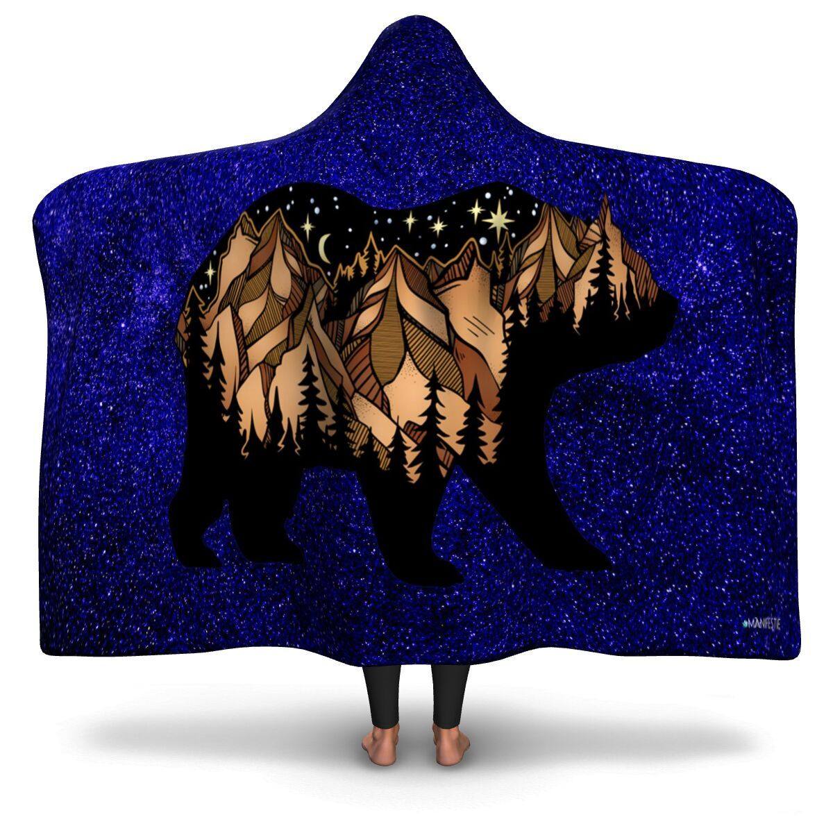 SIERRA BEAR GALAXY PREMIUM HOODED BLANKET WITH WRIST STRAPS | Plush, Premium Sherpa | Kids, Adult - Manifestie