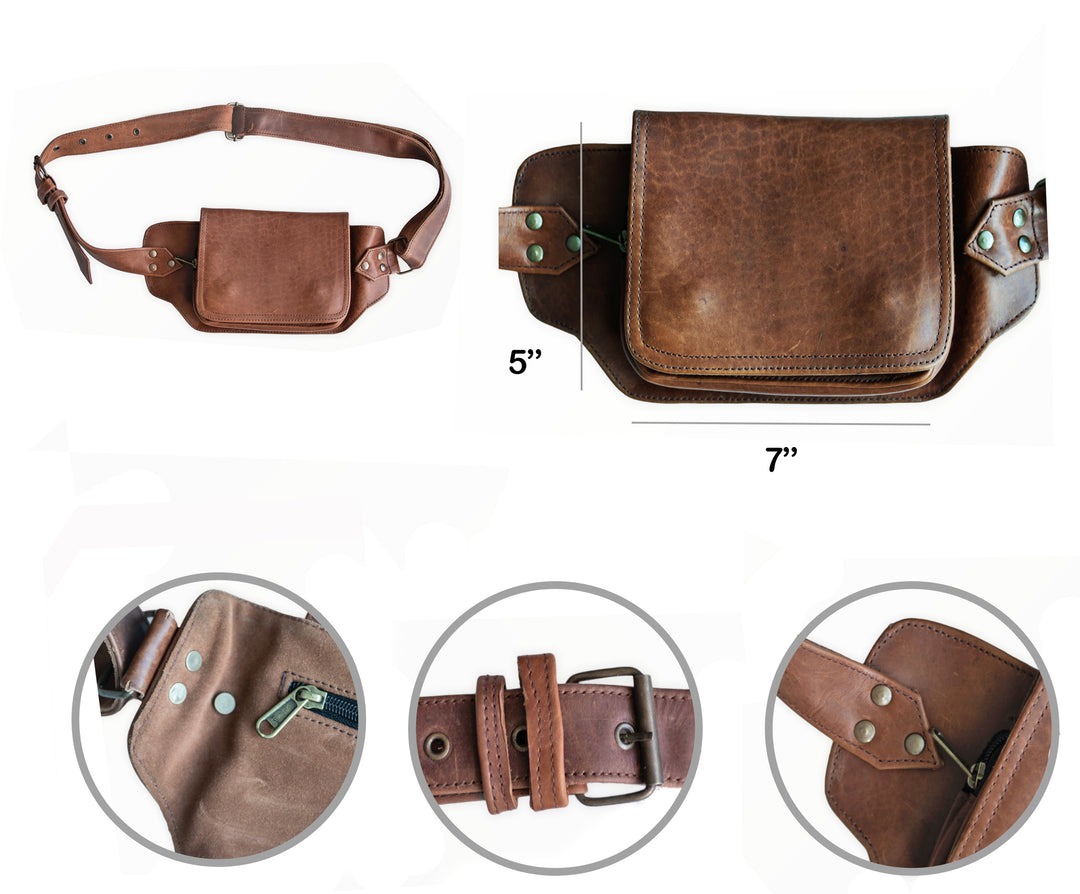 Leather Festival Belt | Brown, 3 pocket | Classic Style