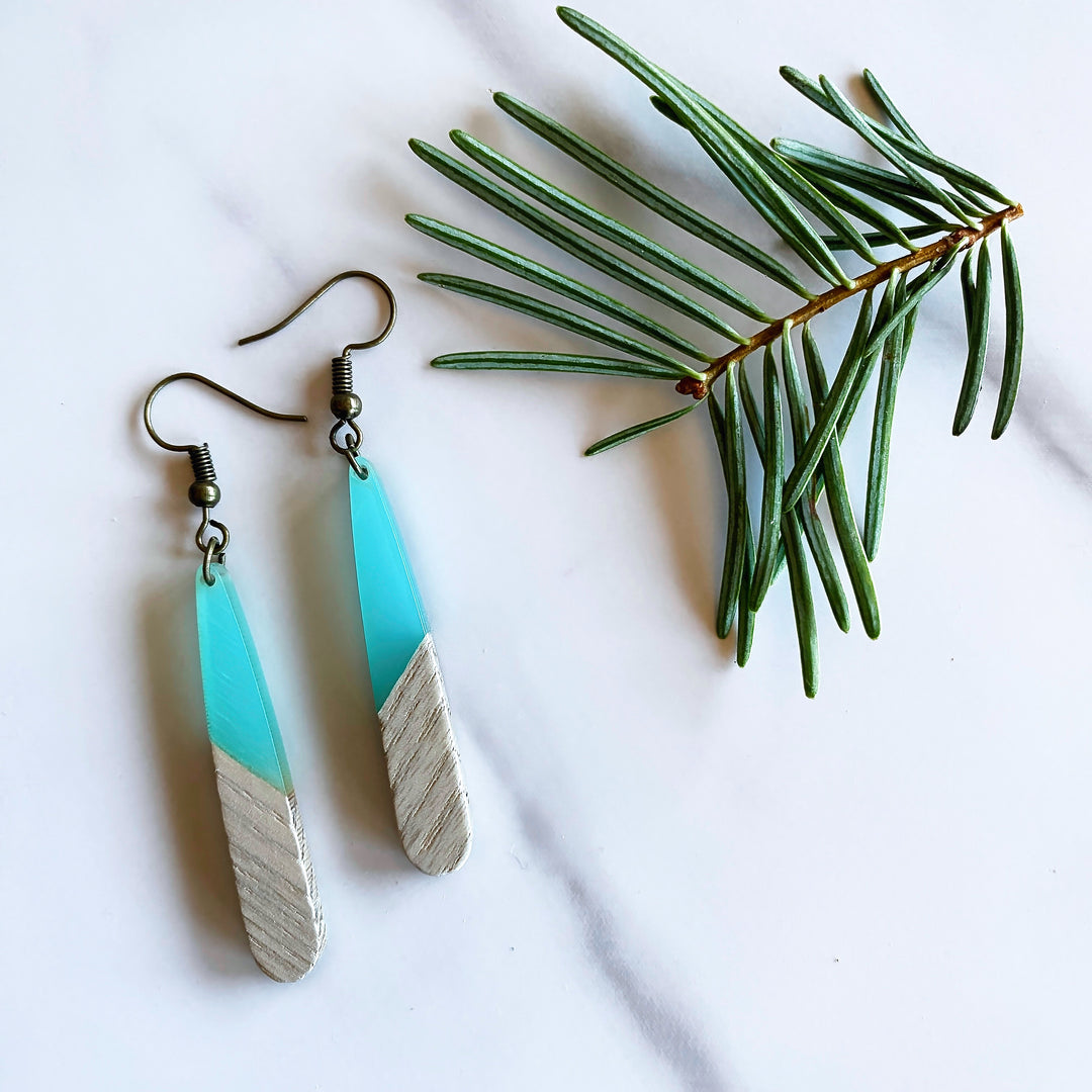 Tear Drop Walnut Wood + Resin Earrings