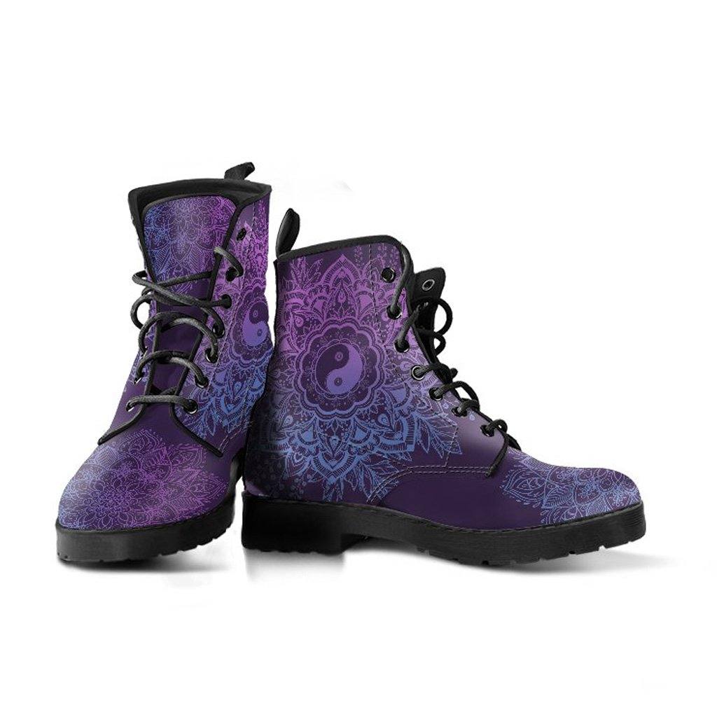 Purple YinYang Mandala Vegan Leather Boots - Manifestie