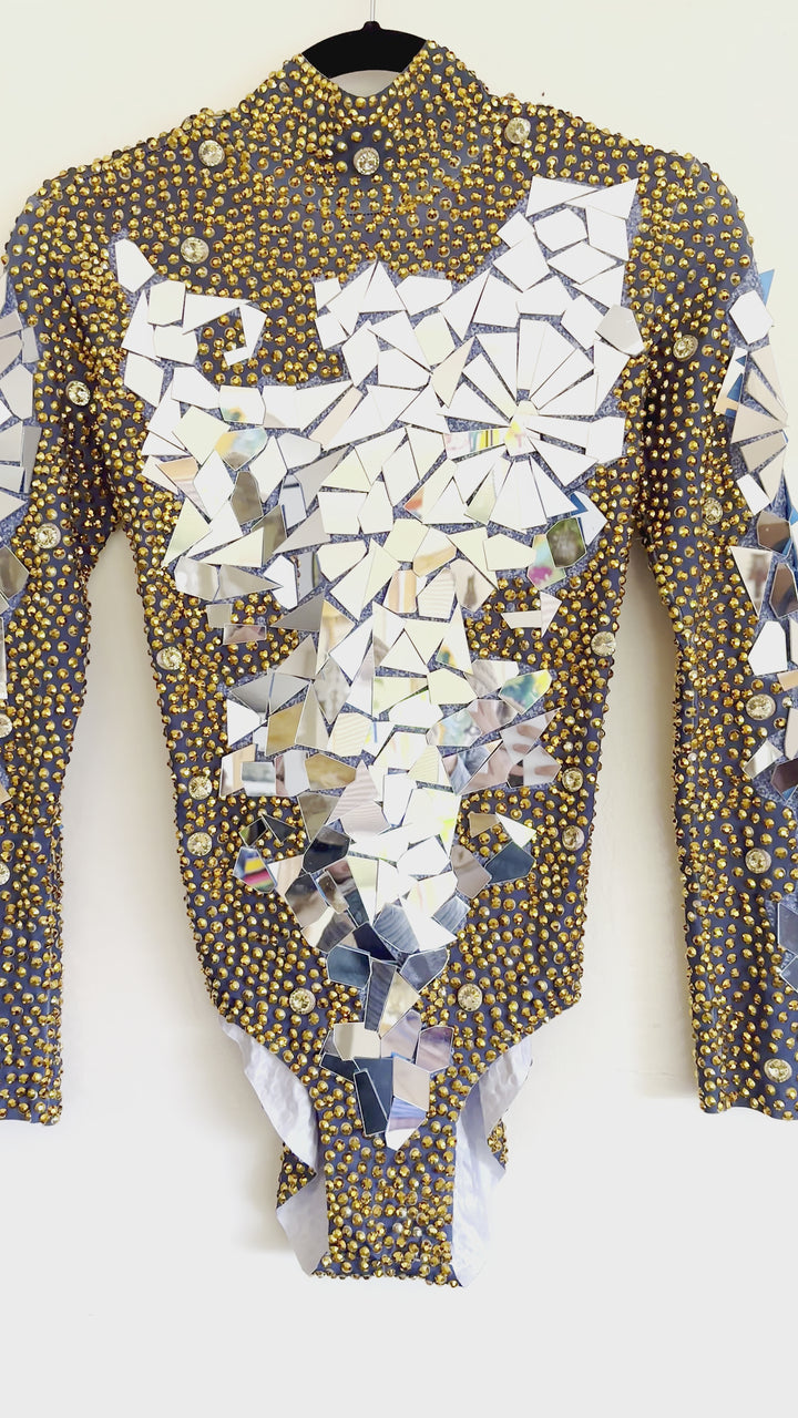 Luminous Mirror Rhinestone Bodysuit | Gold & Silver Disco Ball Festival Leotard – Manifestie