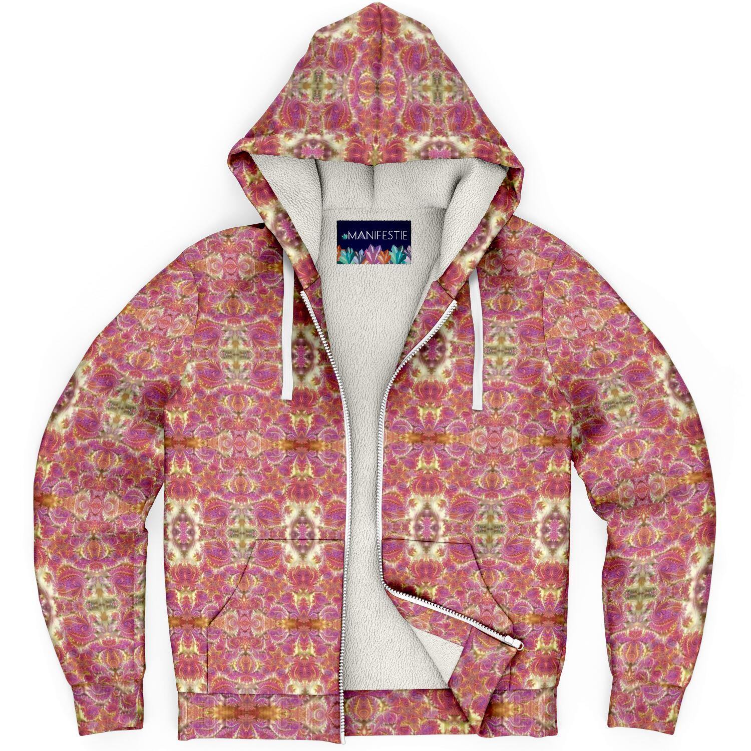 Fractal Rose Gold Premium Sherpa Lined Zip Hoodie - Manifestie