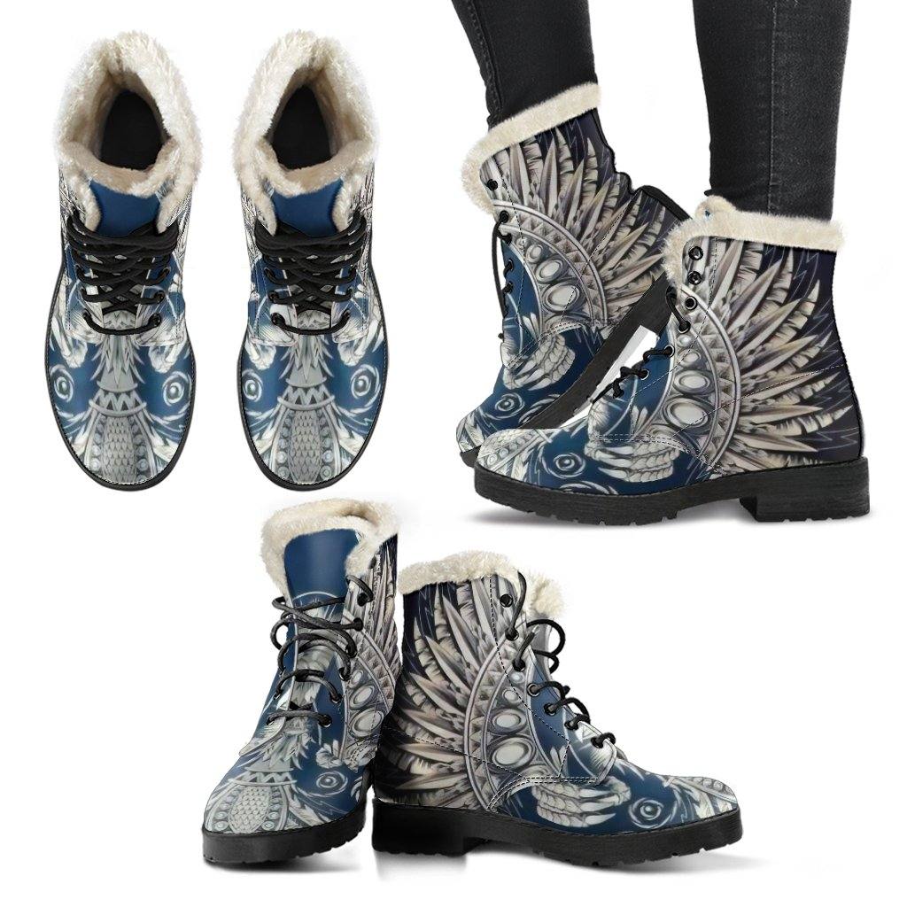 White Phoenix Rising Vegan Leather Boots with Faux Fur Lining - Manifestie