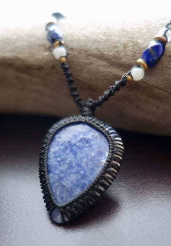 Sodalite Macrame Necklace | Stone of Intuition | Micro-Macrame | Unisex, Healing Crystal Jewelry - Manifestie