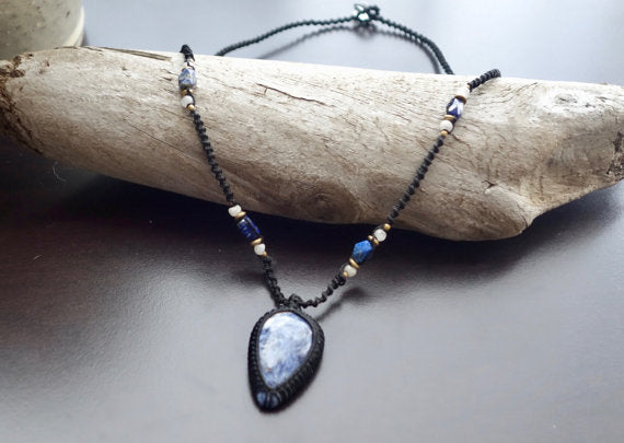 Sodalite Macrame Necklace | Stone of Intuition | Micro-Macrame | Unisex, Healing Crystal Jewelry