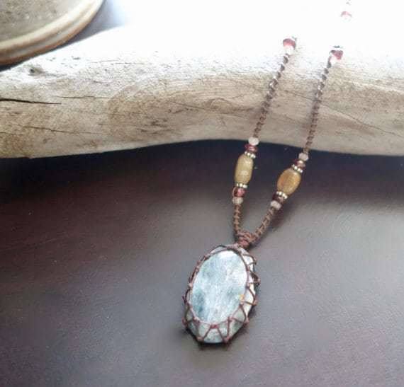 Sage Green Jasper Macrame Necklace | Stone of Relaxation | Unisex, Healing Crystal Jewelry - Manifestie