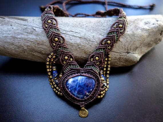 Sodalite Macrame Necklace | Ziba Design | Stone of Courage | Micro-Macrame