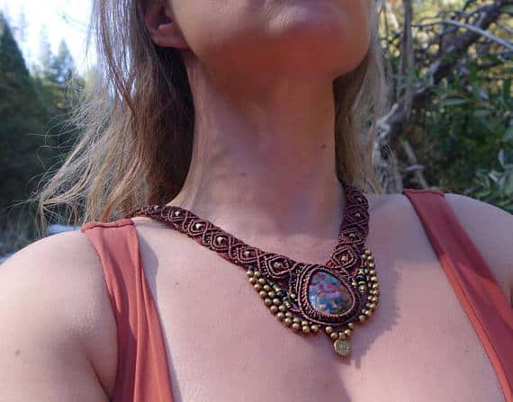 Fancy Jasper Macrame Necklace | Ziba Design | Stone of Relaxation | Micro-Macrame