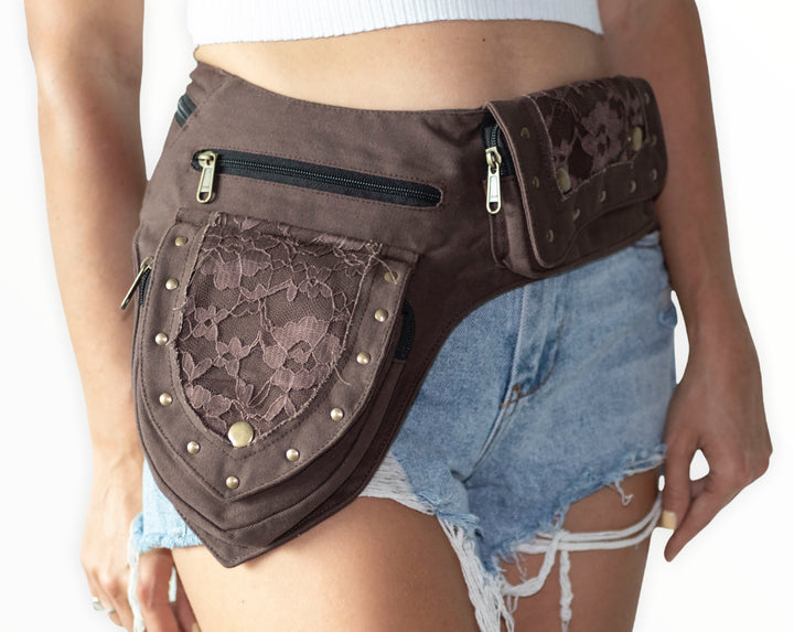 SALE Lace Cotton Pocket Belt | Yellow | travel belt, fanny pack, vendor bag, festival belt, ren fair, playa wear, dog walker bag