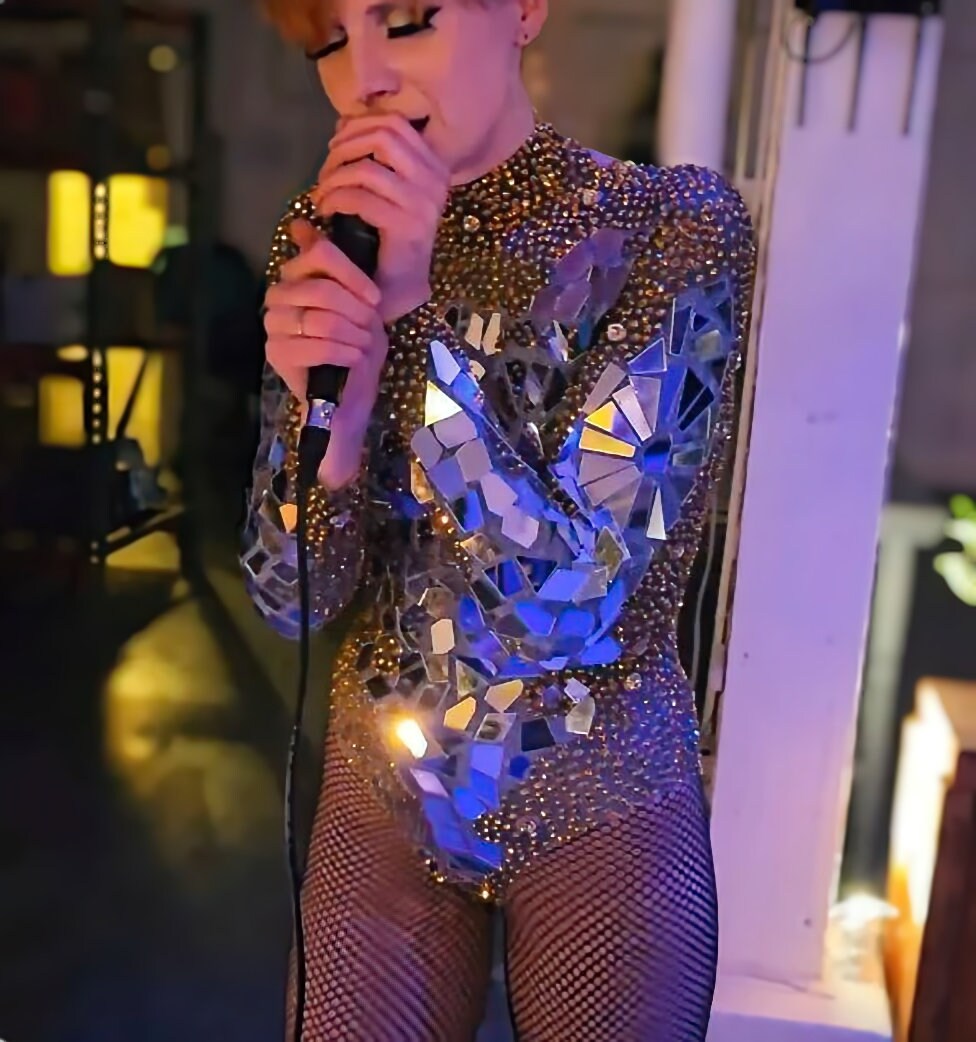 Luminous Mirror Bodysuit / Gold & Silver Rhinestone Leotard / Glass Disco Ball Festival / LUXE NYE Crystal Catsuit / Burning Man / Performer