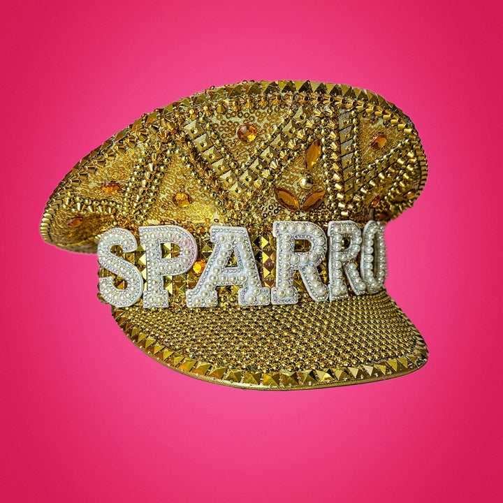 Rainbow Gold Rhinestone Hat / Sequin Hat / Party Captain Hat / Festival Hat / Burning Man Hat / EDC Hat, Rave Hat / Birthday Hat, Custom Hat