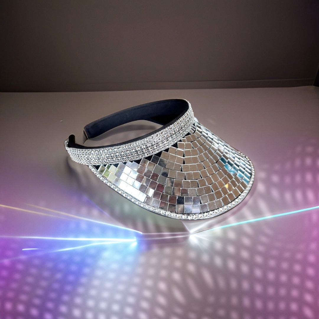 Party Disco Ball Visor Hat | Glass Silver Disco Sequin Hat, Party Hat, Festival Hat, Burning Man Hat, EDC Hat, Rave Hat / Birthday Hat