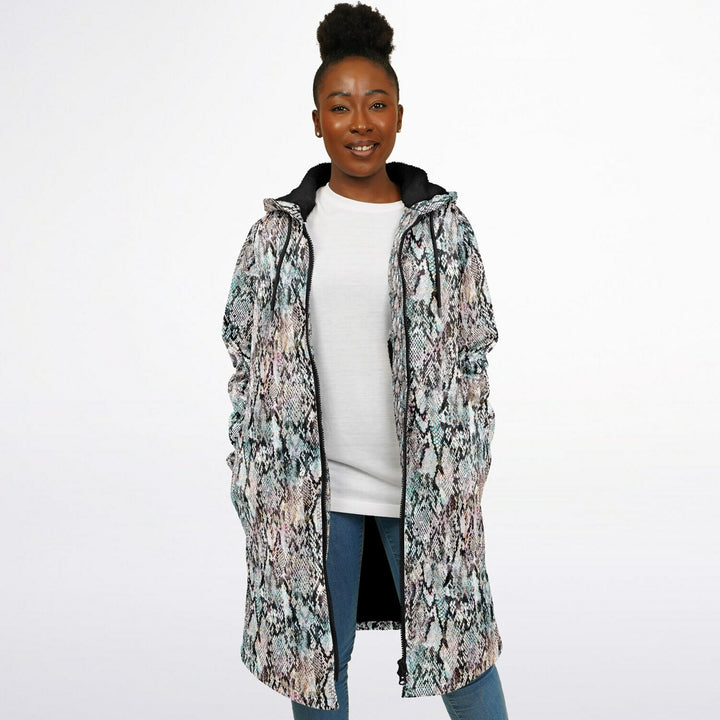 Prism Python Cuddle Coat | Unisex Minky Sherpa Lined Coat with Hood, Zipper and Pockets | Women and Mens Festival Coat | Mountain Fashion