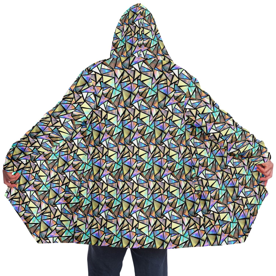 Geo Prism Cuddle Cloak | Unisex Minky Sherpa Lined Hooded Coat | Women and Mens Festival Coat | Mountain Fashion