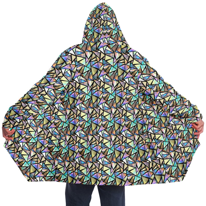 Geo Prism Cuddle Cloak | Unisex Minky Sherpa Lined Hooded Coat | Women and Mens Festival Coat | Mountain Fashion