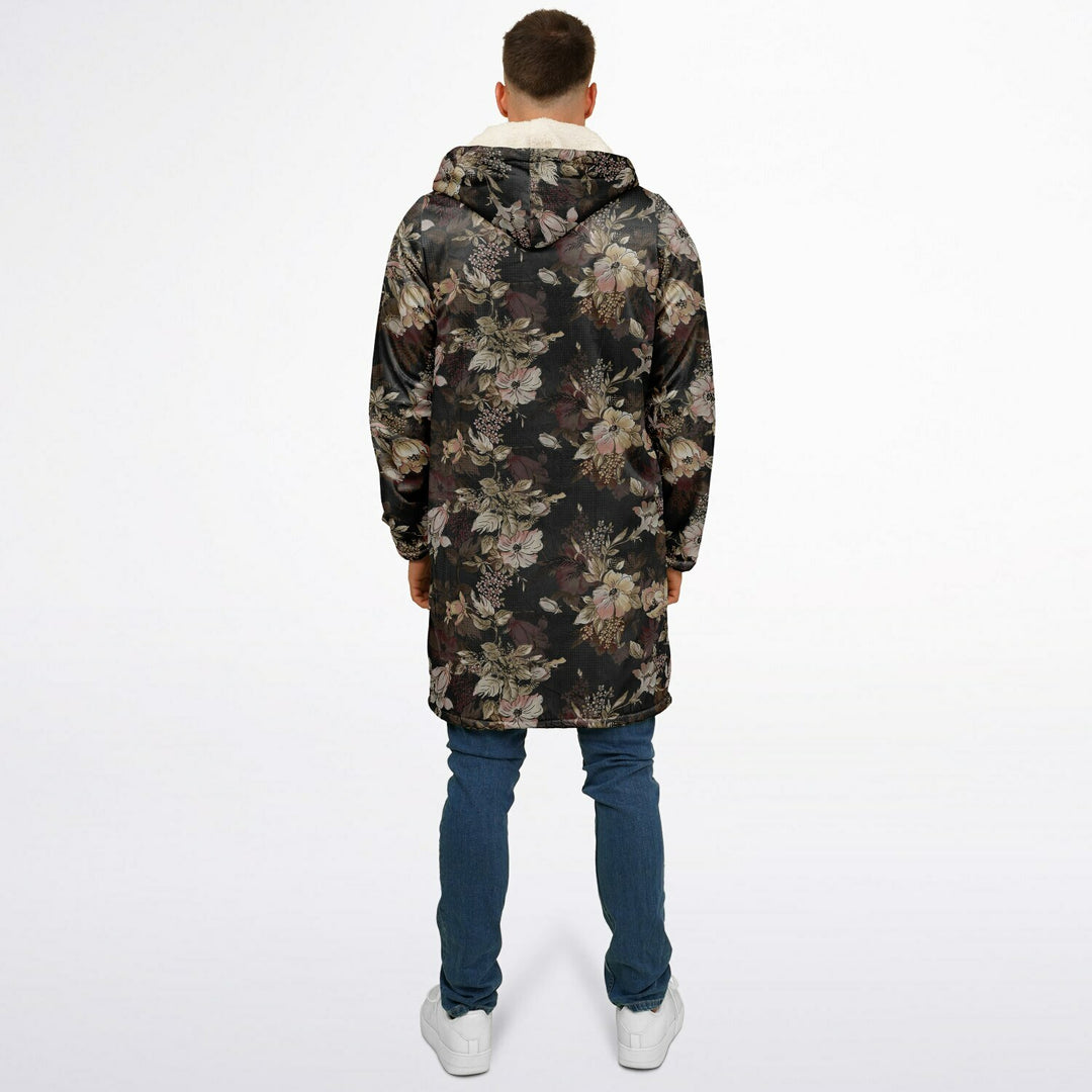 Floral Cuddle Coat | Unisex Minky Sherpa Lined Coat with Hood, Zipper and Pockets | Women and Mens Festival Coat | Mountain Fashion