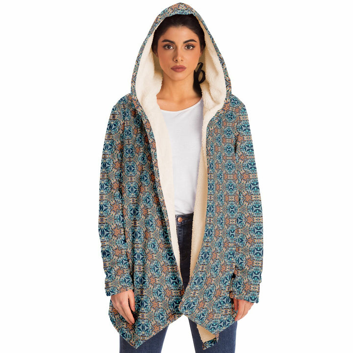 Mystic Mirror Cuddle Cloak |  Orang, Blue Face | Unisex Minky Sherpa Lined Hooded Coat | Women and Mens Festival Coat | Mountain Fashion