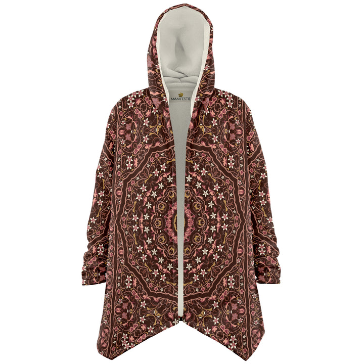 Classic Persian Carpet Cuddle Cloak | Jasmine | Unisex Minky Sherpa Hooded Coat | Women and Mens Festival Coat | Mountain Fashion