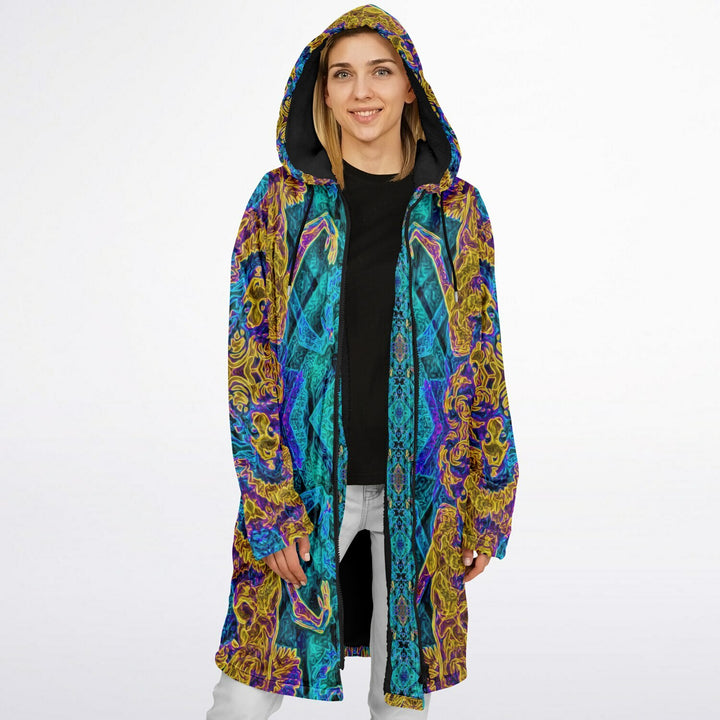Seer Cuddle Coat | Unisex Minky Sherpa Lined Coat with Hood, Zipper and Pockets | Women and Mens Festival Coat | Mountain Fashion