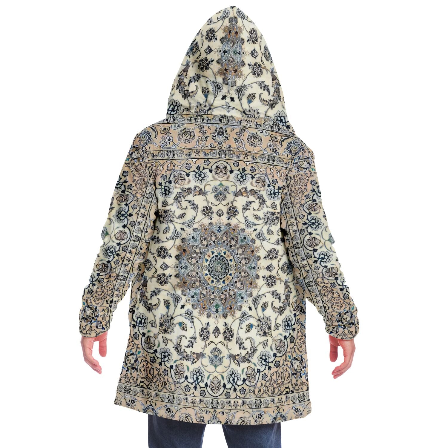 Classic Persian Carpet Premium Sherpa Cloak | Nain | Unisex, cream blue accents