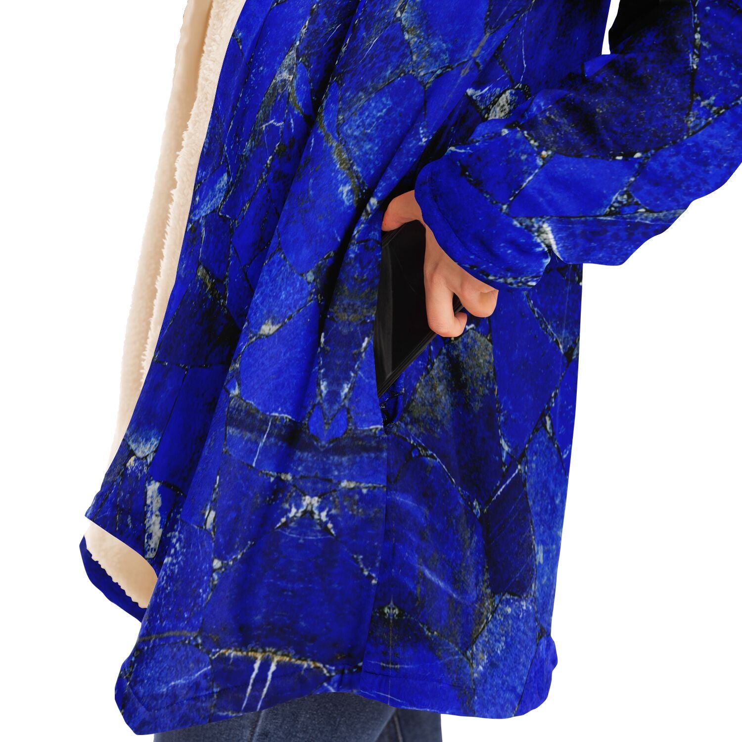 LAPIS LAZULI Premium Sherpa Cloak | Unisex Blue Crystal Print