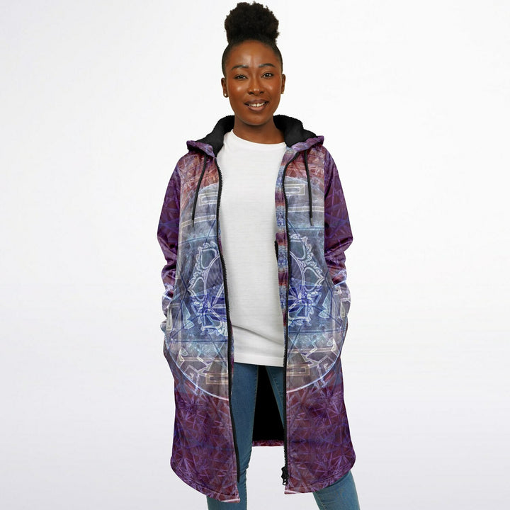 Sacred Violet Cuddle Coat | Unisex Minky Sherpa Lined Coat with Hood, Zipper and Pockets | Women and Mens Festival Coat | Mountain Fashion
