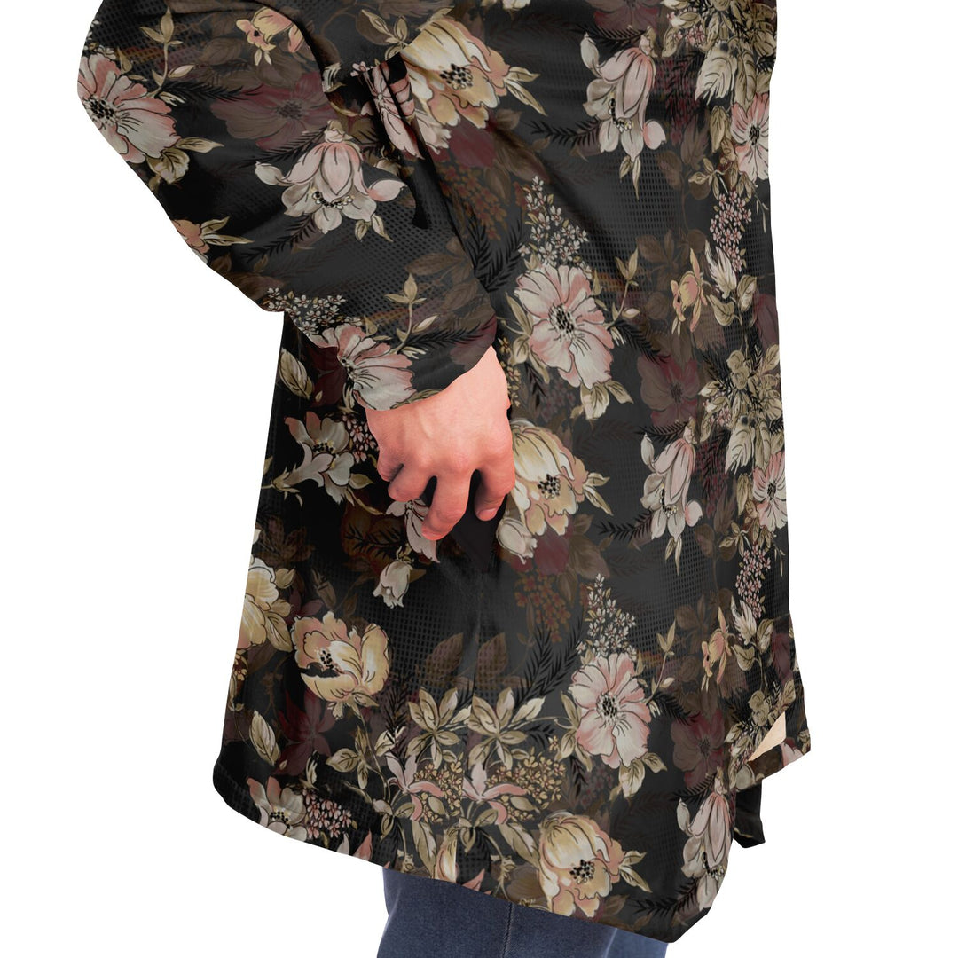 Floral Cuddle Cloak | Beige, Brown, Cream | Unisex Minky Sherpa Hooded Coat