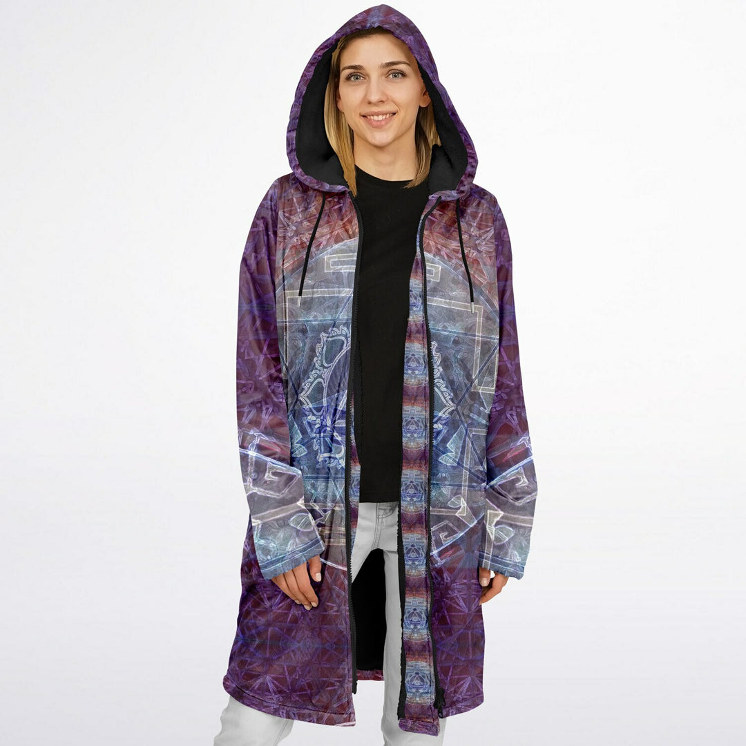 Sacred Violet Cuddle Coat | Unisex Minky Sherpa Lined Coat with Hood, Zipper and Pockets | Women and Mens Festival Coat | Mountain Fashion
