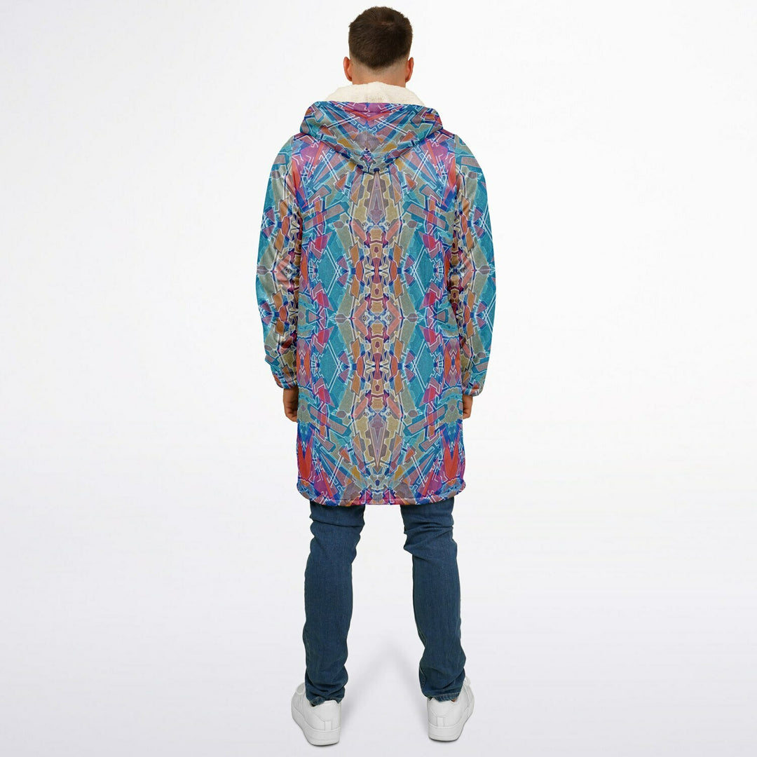 Electric Totem Cuddle Coat | Unisex Minky Sherpa Lined Coat with Hood, Zipper and Pockets | Women and Mens Festival Coat | Mountain Fashion