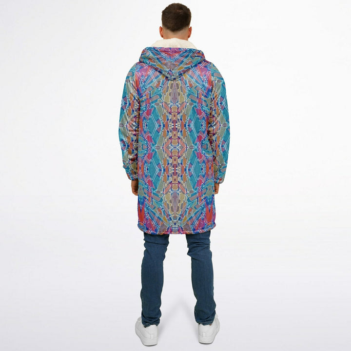 Electric Totem Cuddle Coat | Unisex Minky Sherpa Lined Coat with Hood, Zipper and Pockets | Women and Mens Festival Coat | Mountain Fashion